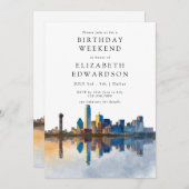 Dallas Skyline Watercolor Birthday Weekend 招待状 (正面/裏面)