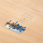Dallas Skyline Watercolor Destination Wedding アクリル招待状 (レイダウン)