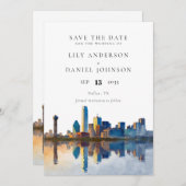 Dallas Skyline Watercolor Destination Wedding セーブザデート (正面/裏面)
