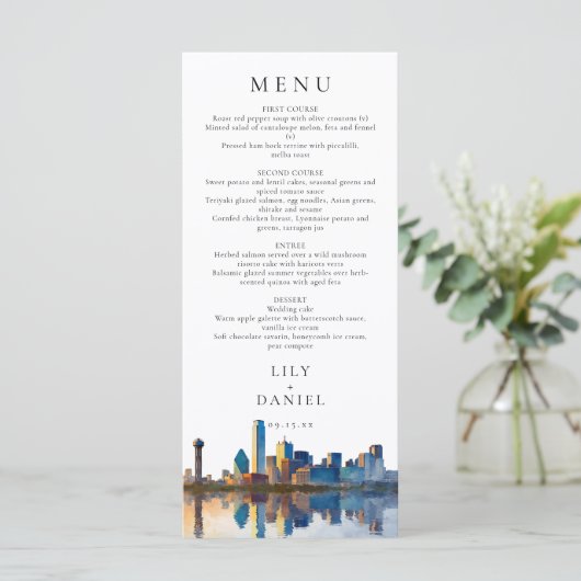 Dallas Skyline Watercolor Destination Wedding メニュー (スタンド正面)