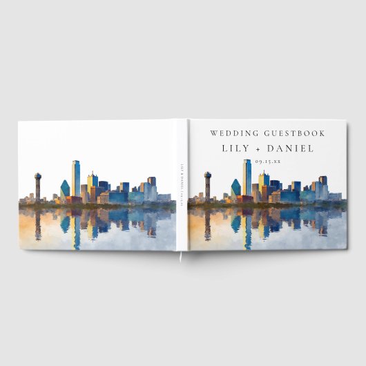 Dallas Skyline Watercolor Wedding ゲストブック (全面)