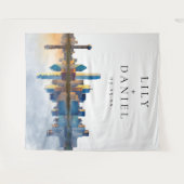Dallas Skyline Wedding Photo Backdrop タペストリー (正面(横))