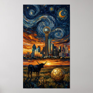 Dallas Starry Night Skyline ワールドカップ 2026 サッカー ポスター