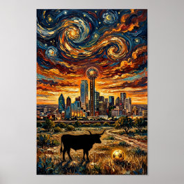 Dallas Sunset Swirl World Cup Soccer Van Gogh Art ポスター