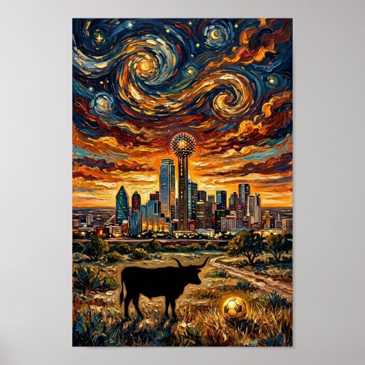 Dallas Sunset Swirl World Cup Soccer Van Gogh Art ポスター (正面)