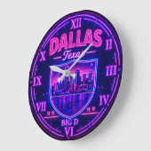 Dallas Texas Big D Skyline Neon ラージ壁時計 (傾斜)