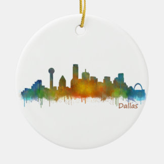 Dallas Texas City Watercolor Skyline Hq v2 セラミックオーナメント