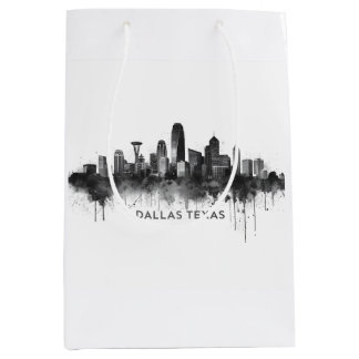 Dallas Texas Skyline Black and White Cityscape ミディアムペーパーバッグ