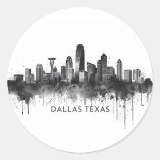 Dallas Texas Skyline Black and White Cityscape ラウンドシール