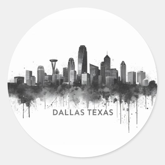 Dallas Texas Skyline Black and White Cityscape ラウンドシール (正面)