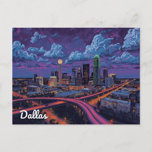 Dallas Texas Skyline City Art ポストカード (正面)