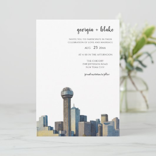  Dallas Texas Skyline Wedding Invitation 招待状 (スタンド正面)