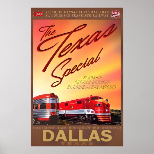 Dallas Texas Special Retro Train Poster MKT Katy ポスター (正面)