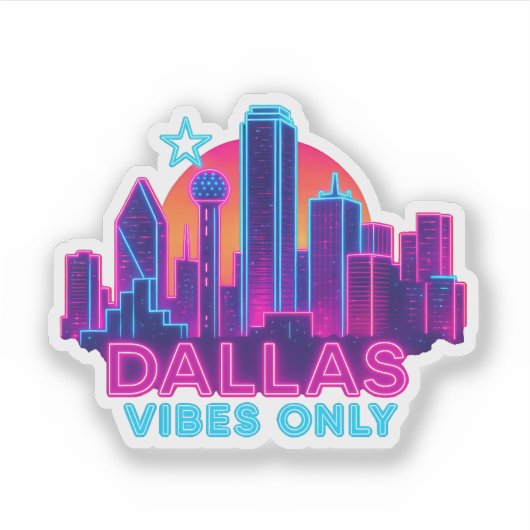 Dallas Vibes Only – Neon Skyline 1980s Synthwave A シール (正面)