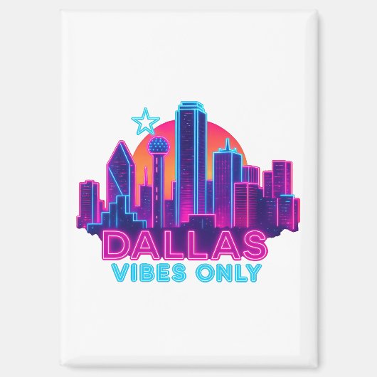 Dallas Vibes Only – Neon Skyline 1980s Synthwave A マグネット (正面)