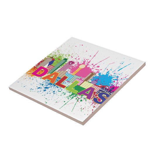 Dallesテキサス州のスカイラインのペンキの(ばちゃばちゃ)跳ねるのイラストレーション タイル (側面)