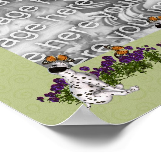 Dalmatian子犬の蝶フレームあなたの写真を追加 ポスター (角)