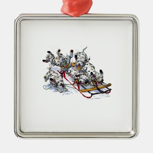 Dalmatian子犬のSledding メタルオーナメント (正面)