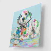 Dalmatian子犬 スクエア壁時計 (傾斜)