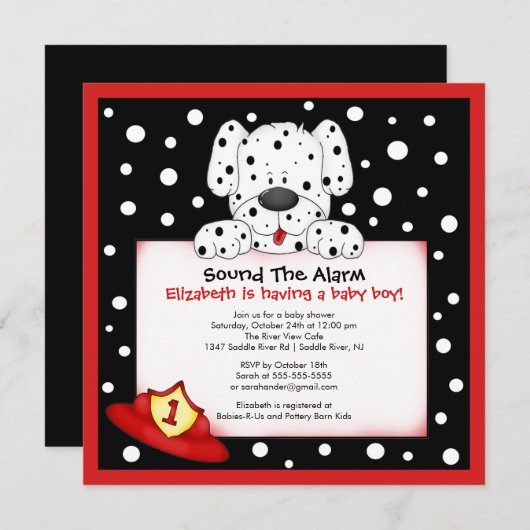 Dalmatian消防士の男の子のベビーシャワーの招待状 招待状 (正面/裏面)