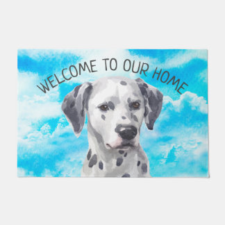 Dalmatian犬ペット水彩画 ドアマット