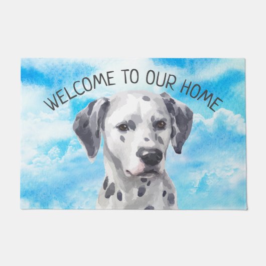 Dalmatian犬ペット水彩画 ドアマット (正面)