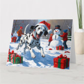 Dalmatian走 Christmas Hatと雪の中 カード (正面)