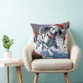 Dalmatian走 Christmas Hatと雪の中 クッション (椅子)