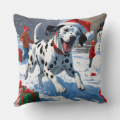 Dalmatian走 Christmas Hatと雪の中 クッション (裏面)