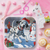 Dalmatian走 Christmas Hatと雪の中 ペーパープレート (パーティー)