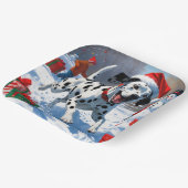 Dalmatian走 Christmas Hatと雪の中 ペーパープレート (傾斜あり)