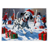 Dalmatian走 Christmas Hatと雪の中 ラージペーパーバッグ (正面)