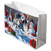 Dalmatian走 Christmas Hatと雪の中 ラージペーパーバッグ (裏面アングル)