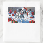 Dalmatian走 Christmas Hatと雪の中 長方形シール (バッグ)