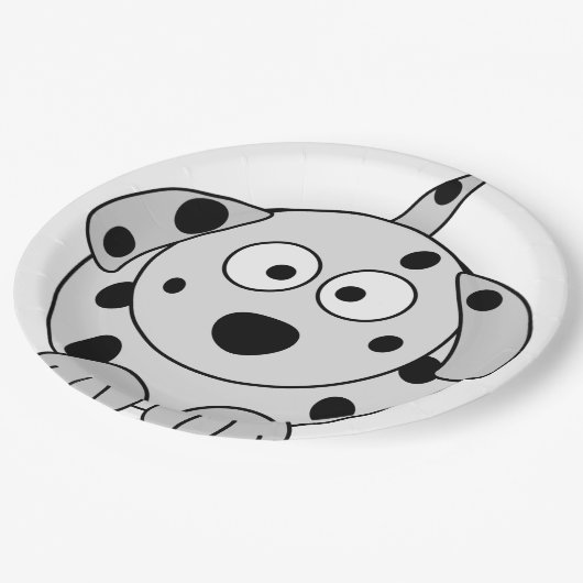 dalmatian黒い円形の漫画 ペーパープレート (アングル)