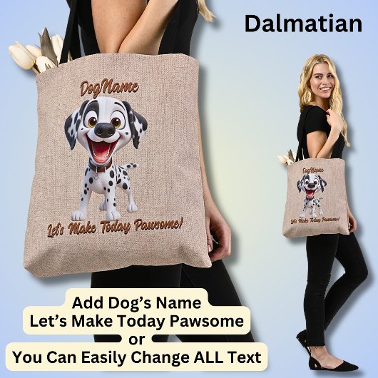 Dalmatian – 犬の名前を追加、文字を変更 トートバッグ
