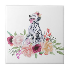 Dalmatian 遊's in Flowers Ceramic Tile タイル