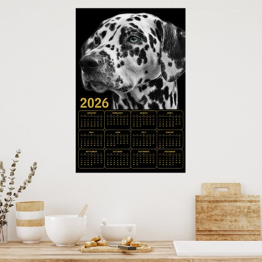 Dalmatian 2026 Calendar – Black & White Elegance ポスター (キッチン)