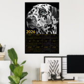 Dalmatian 2026 Calendar – Black & White Elegance ポスター (ホームオフィス)