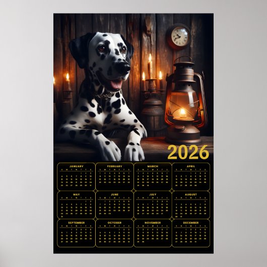 Dalmatian 2026 Rustic Calendar ポスター (正面)