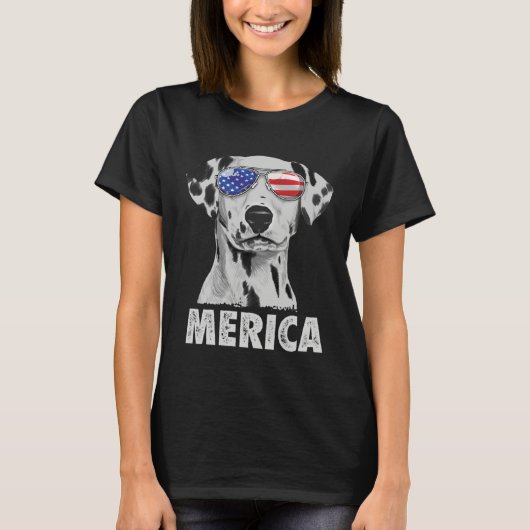 Dalmatian 4th of July Merica Men American Flag Sun Tシャツ (正面)