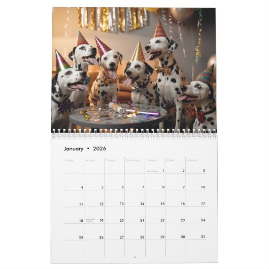 Dalmatian Calendar カレンダー (1月 2026)
