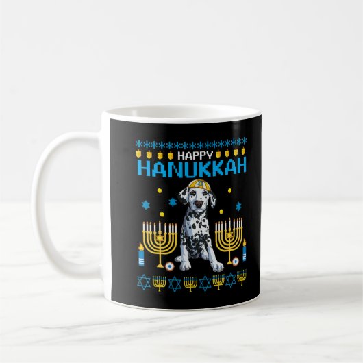 Dalmatian Chanukah Jewish Ugly Hanukkah Sweater Pa コーヒーマグカップ (左)
