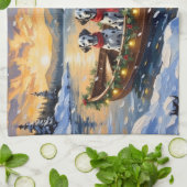 Dalmatian Christmas Boat Holiday キッチンタオル (折り畳み)