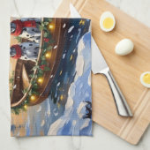 Dalmatian Christmas Boat Holiday キッチンタオル (四つ折り)