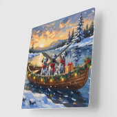Dalmatian Christmas Boat Holiday スクエア壁時計 (傾斜)