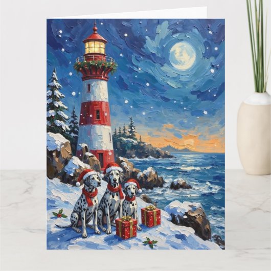 Dalmatian Christmas Lighthouse Holiday カード (正面)