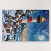 Dalmatian Christmas Lighthouse Holiday ジグソーパズル (横)