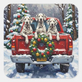 Dalmatian Christmas Red Truck Holiday スクエアシール (正面)