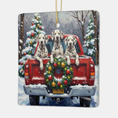 Dalmatian Christmas Red Truck Holiday セラミックオーナメント (左)